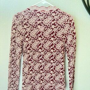 O2 Collection Womens Lace Long Sleeve Top  Floral Pattern Pink Scalloped necklin
